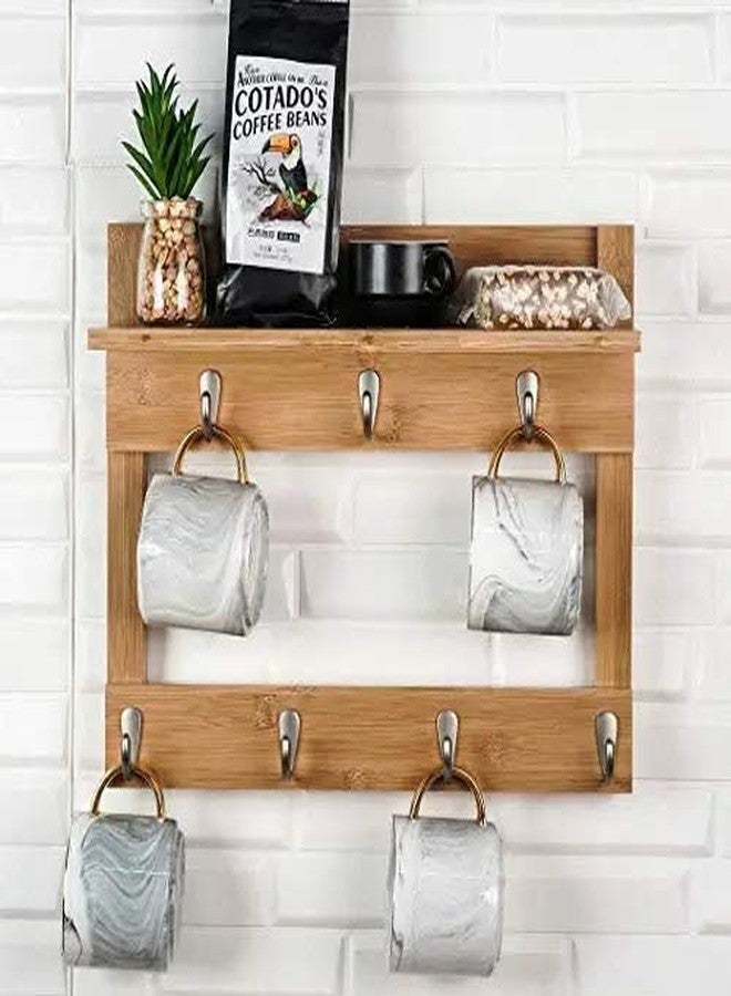 VM DECOR Coffee Mug Rack with Storage // Kitchen Storage with 7 hooksmade by sheesham Wood Brown (7 Mugs) - Image 1